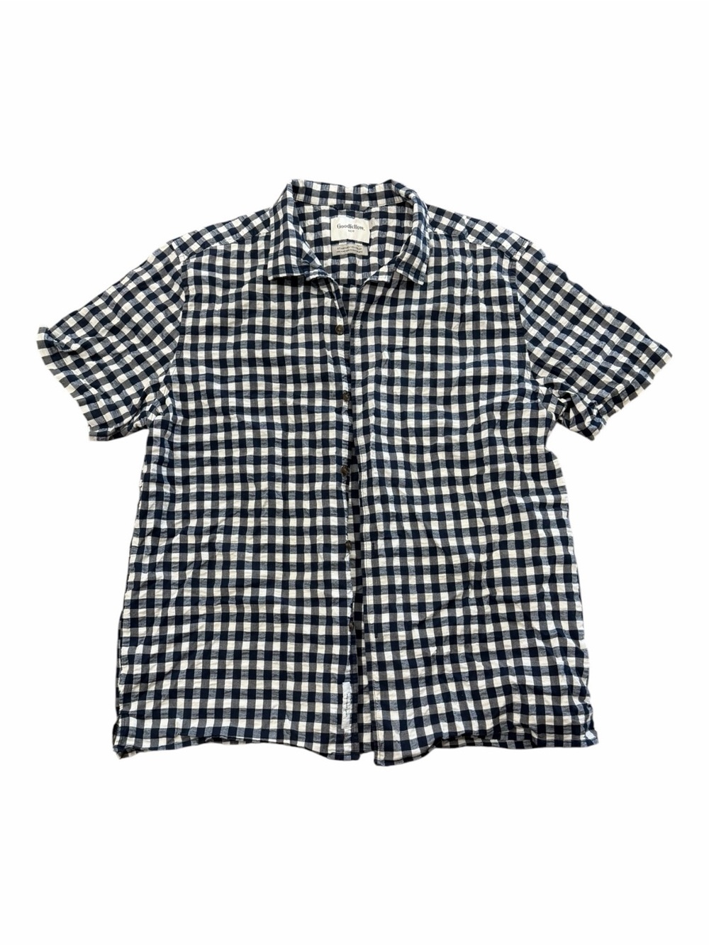 Goodfellow & Co Navy and White Gingham Short-Sleeve Button-Up Seersucker Shirt L